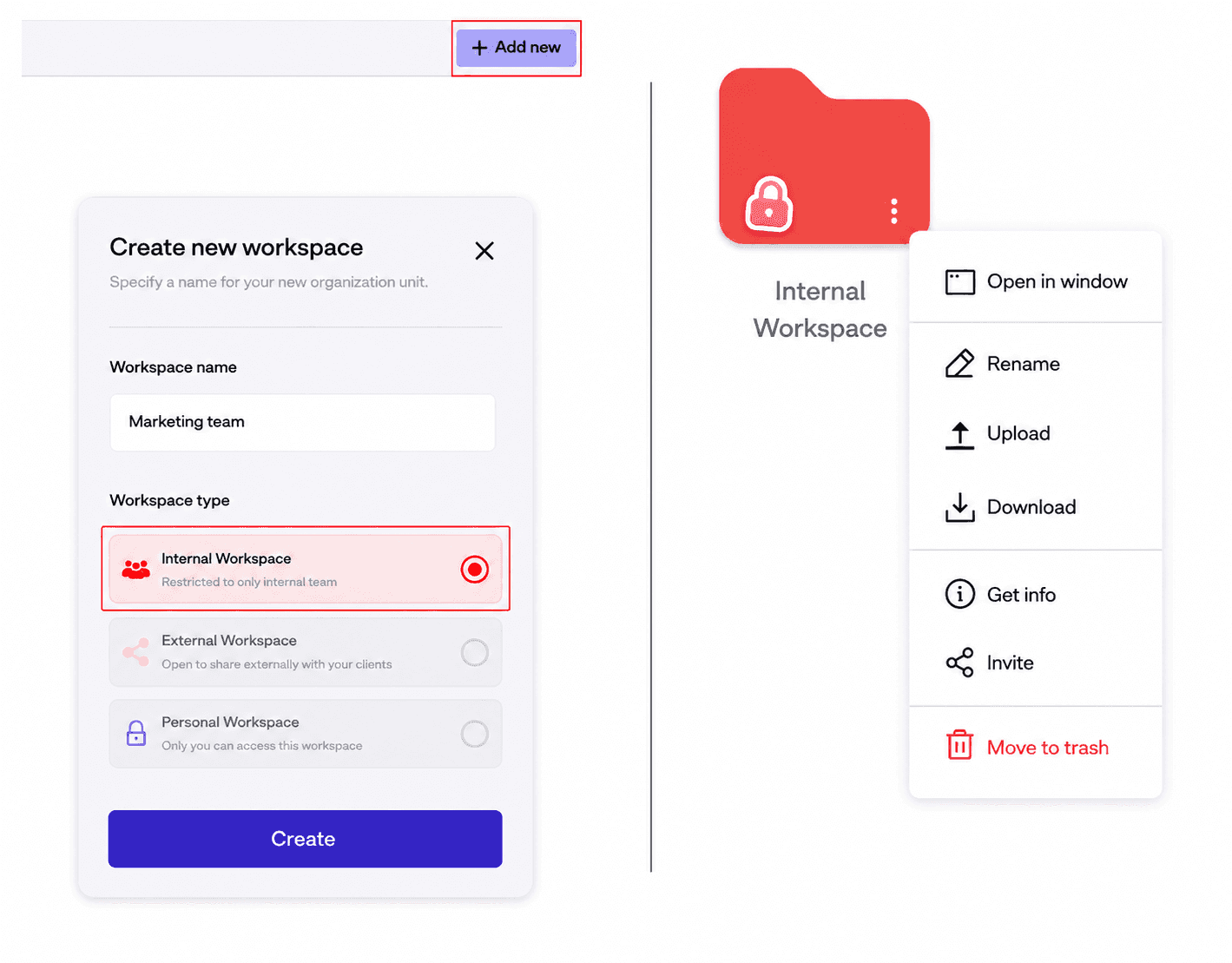 Create Internal Workspace in Drumee