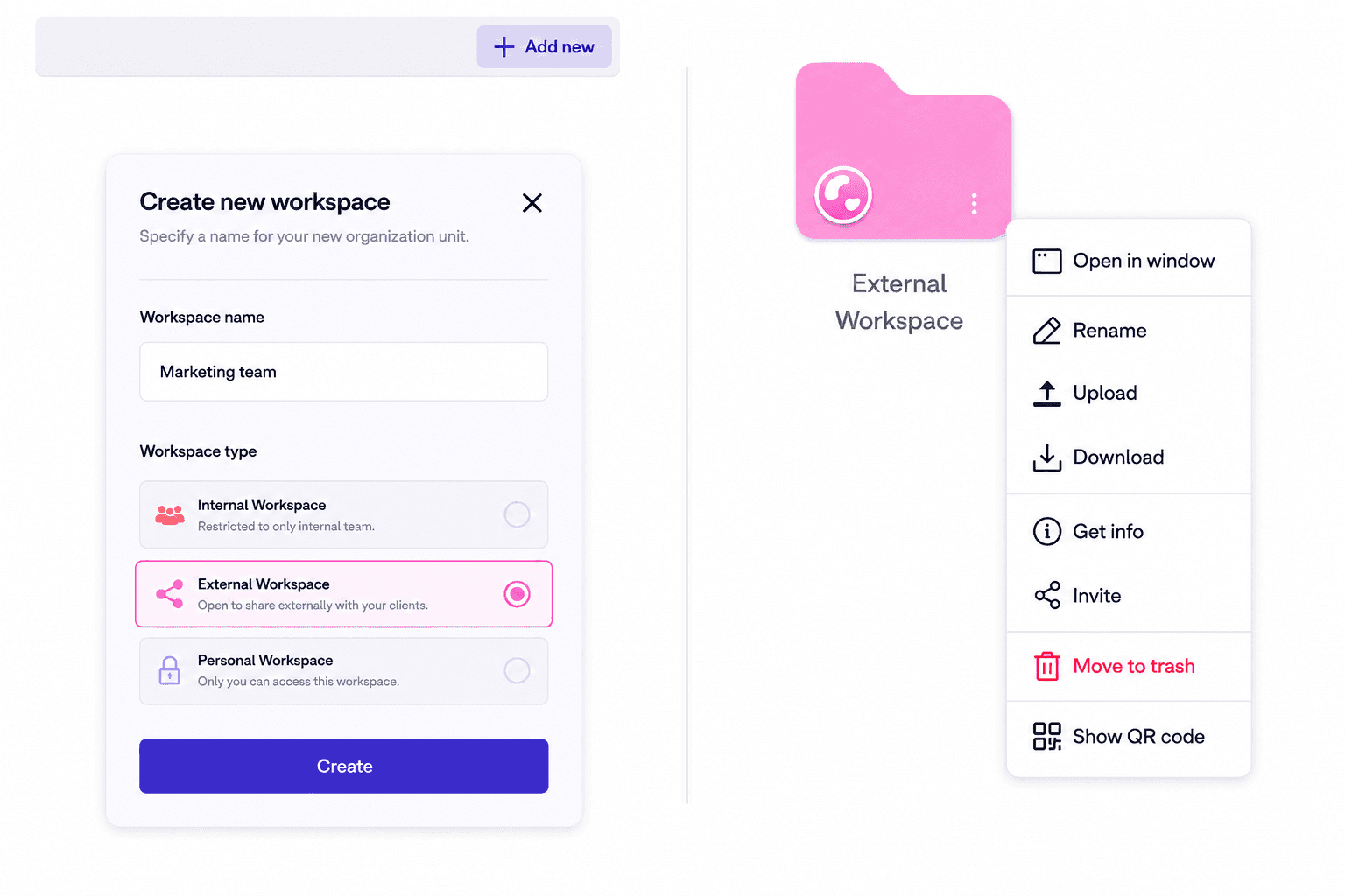 External Workspace options in Drumee