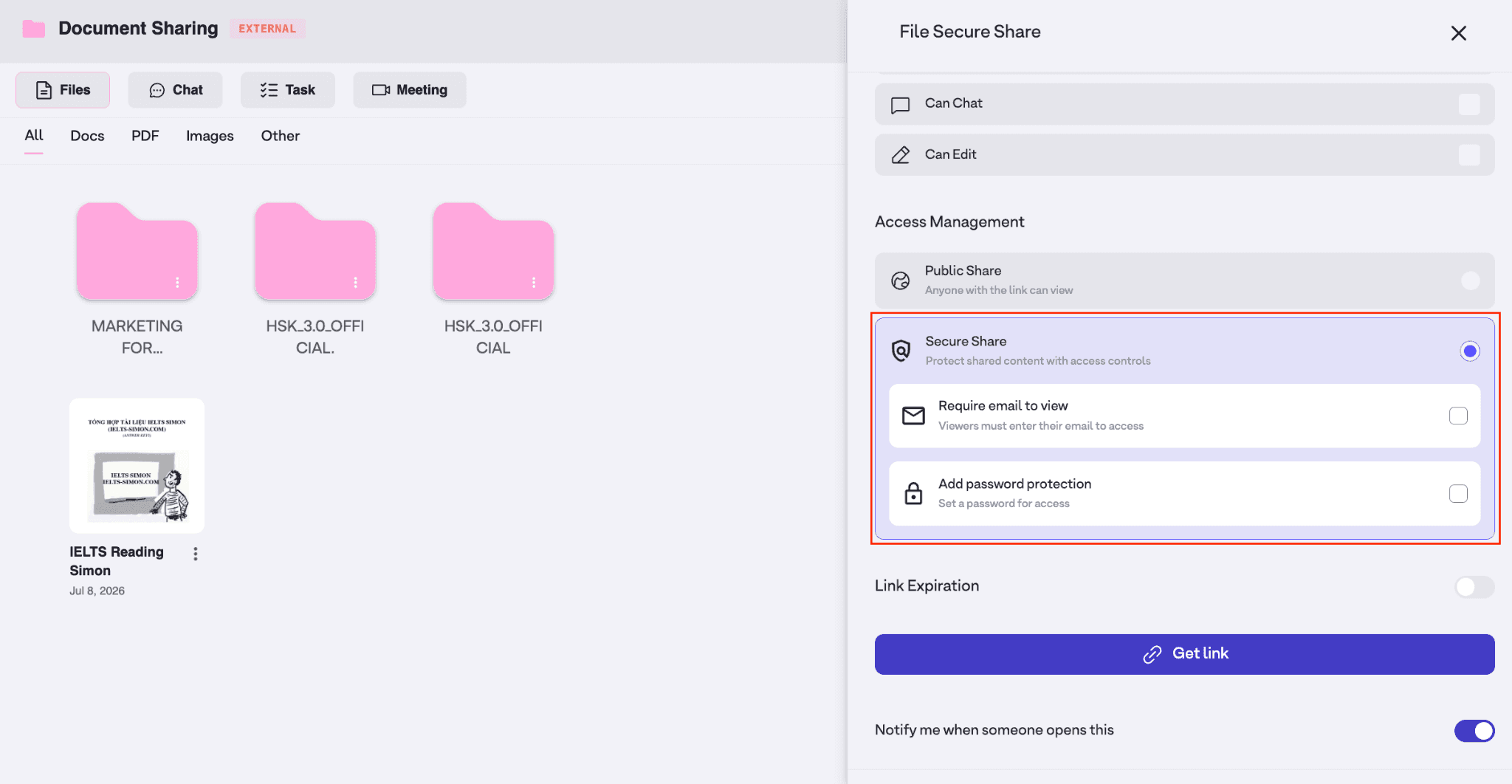 Drumee folder and file menu