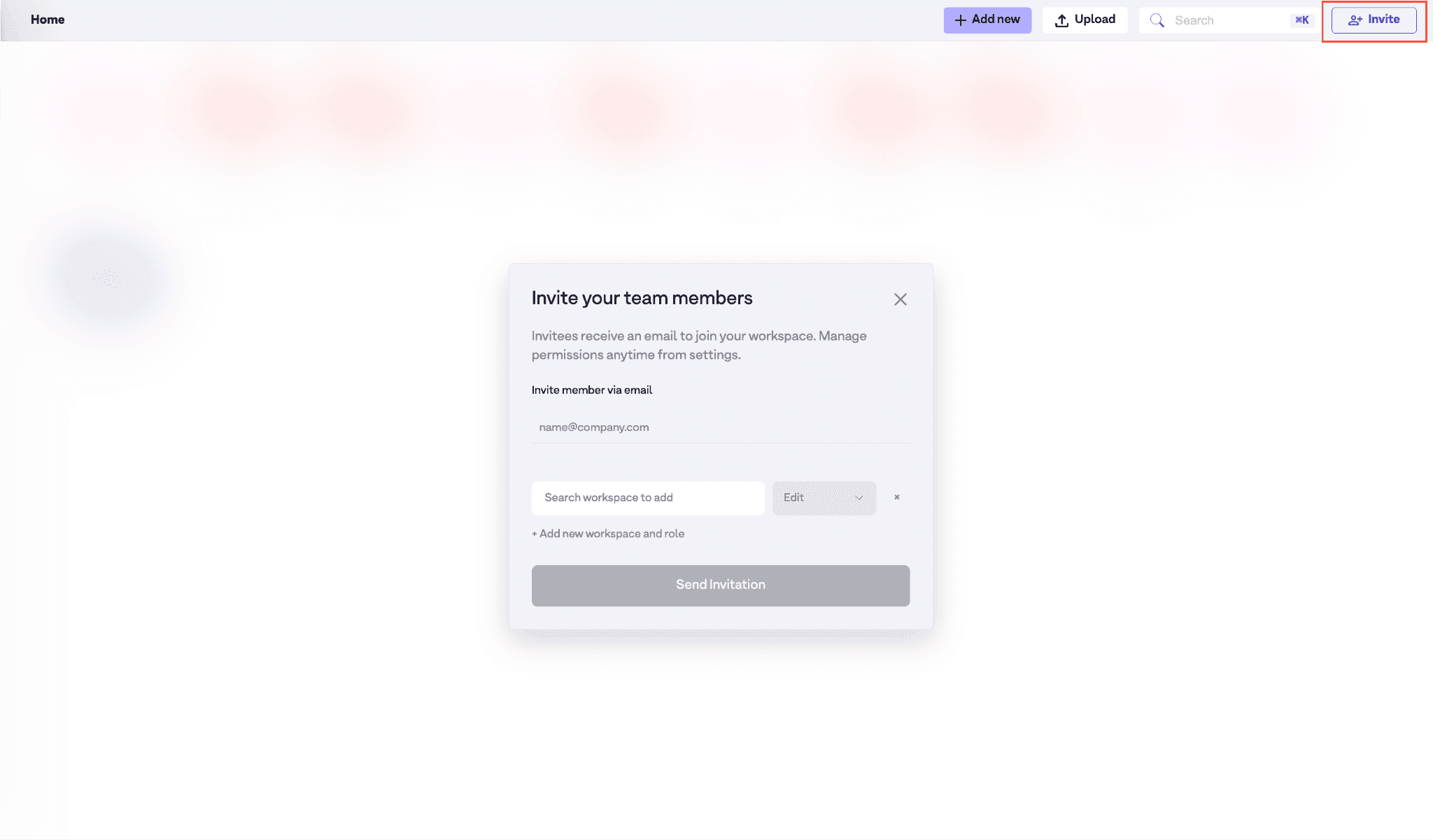 Invite your team members dialog in Drumee