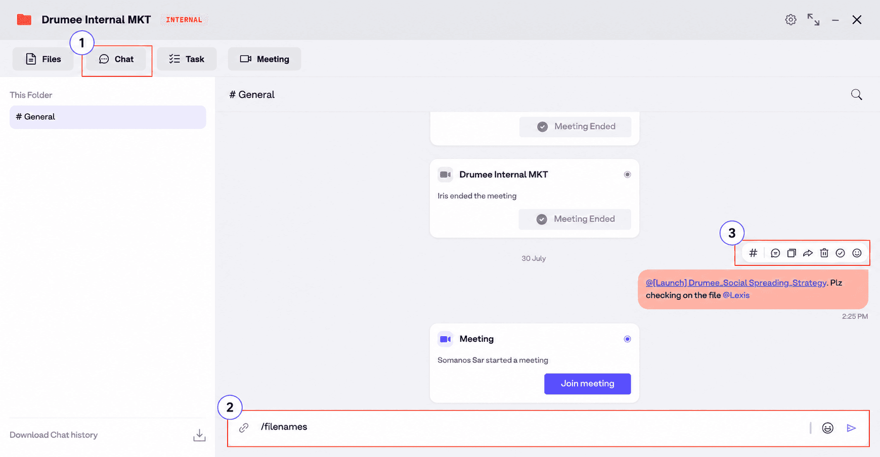 Drumee folder chat box
