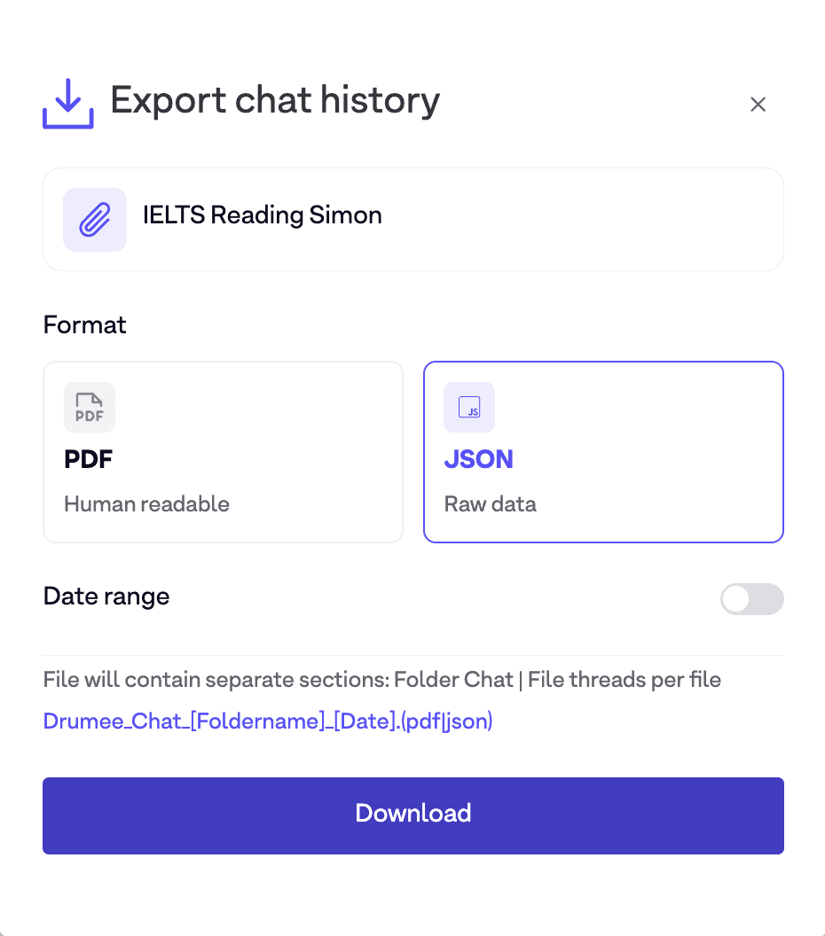 Export chat history dialog